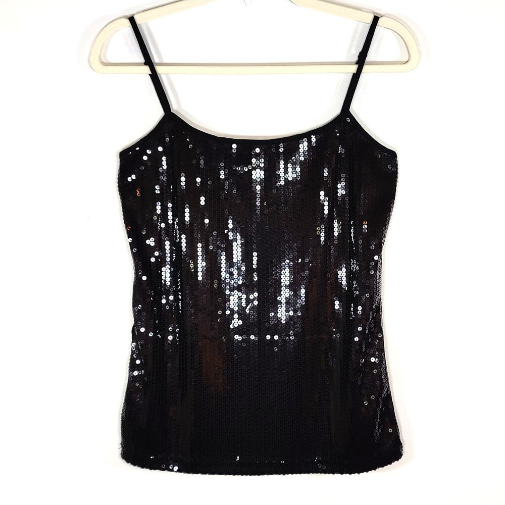 LOFT‎ Black Sequin Cami Tank Top S Y2K Party Glam Holiday